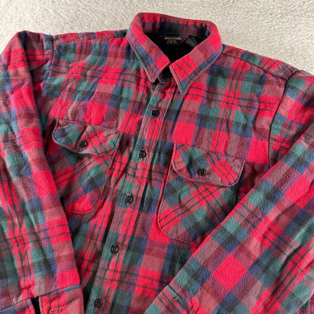 Vintage Mighty Mac Tallman Flannel Shirt Men's‎ XL 17-17.5 Red Plaid Quilted